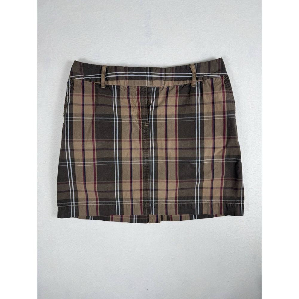 Tommy Hilfiger Womens Plaid Mini Skirt Size 6 Brown Red Tan Preppy Cotton